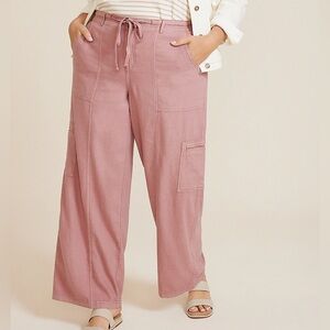 Maurices Plus Size 18W Long Pink Linen Pants High Rise Wide Leg Cargo Pants